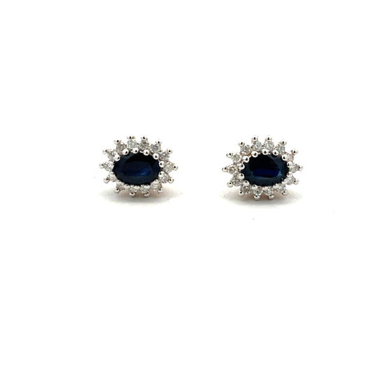 9ct Yellow Gold Sapphire and Diamond Cluster Stud Earrings