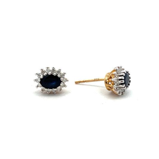 9ct Yellow Gold Sapphire and Diamond Cluster Stud Earrings