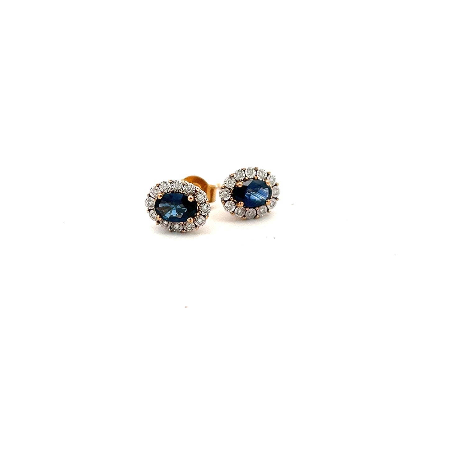 9ct Gold Oval Sapphire And Diamond Cluster Stud Earrings