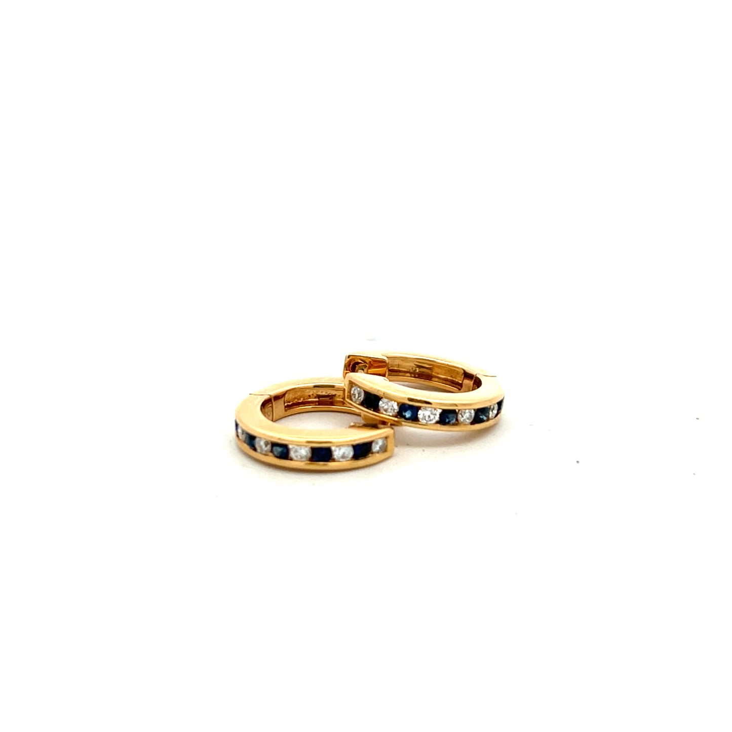 18ct Yellow Gold Channel Set Sapphire and Diamond Huggy Hoop Earrings