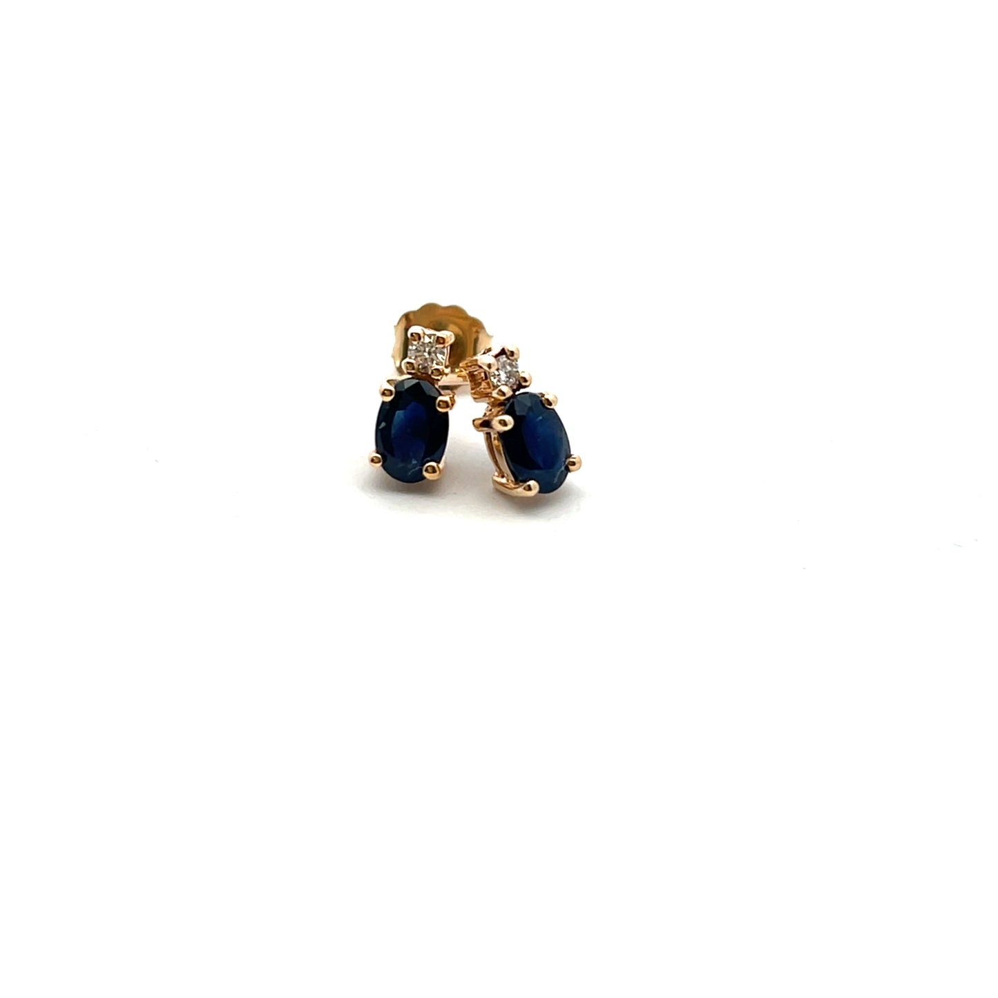 9ct Yellow Gold Oval Sapphire and Diamond Stud Earrings