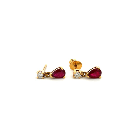 18ct Yellow Gold 1.00ct Ruby and Diamond Drop Earrings