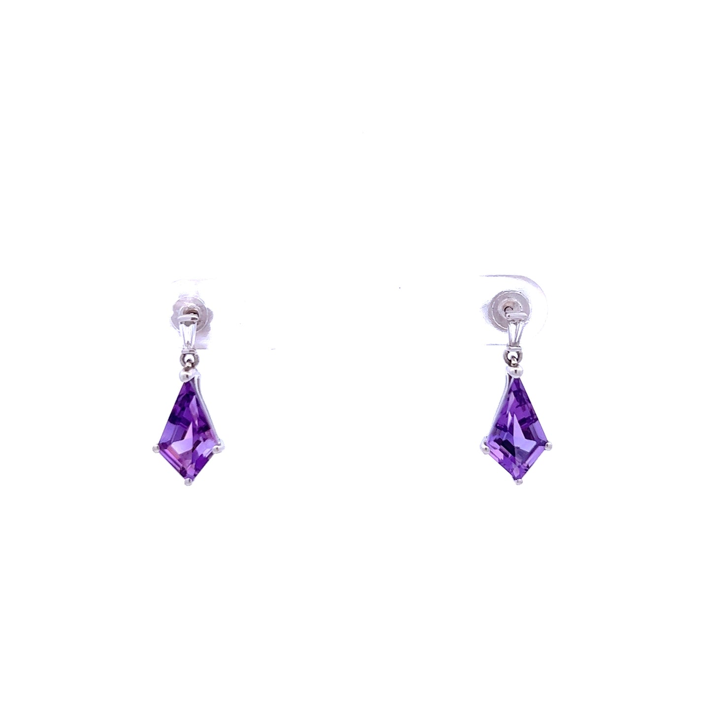 9ct White Gold Amethyst and Diamond Drop Earrings