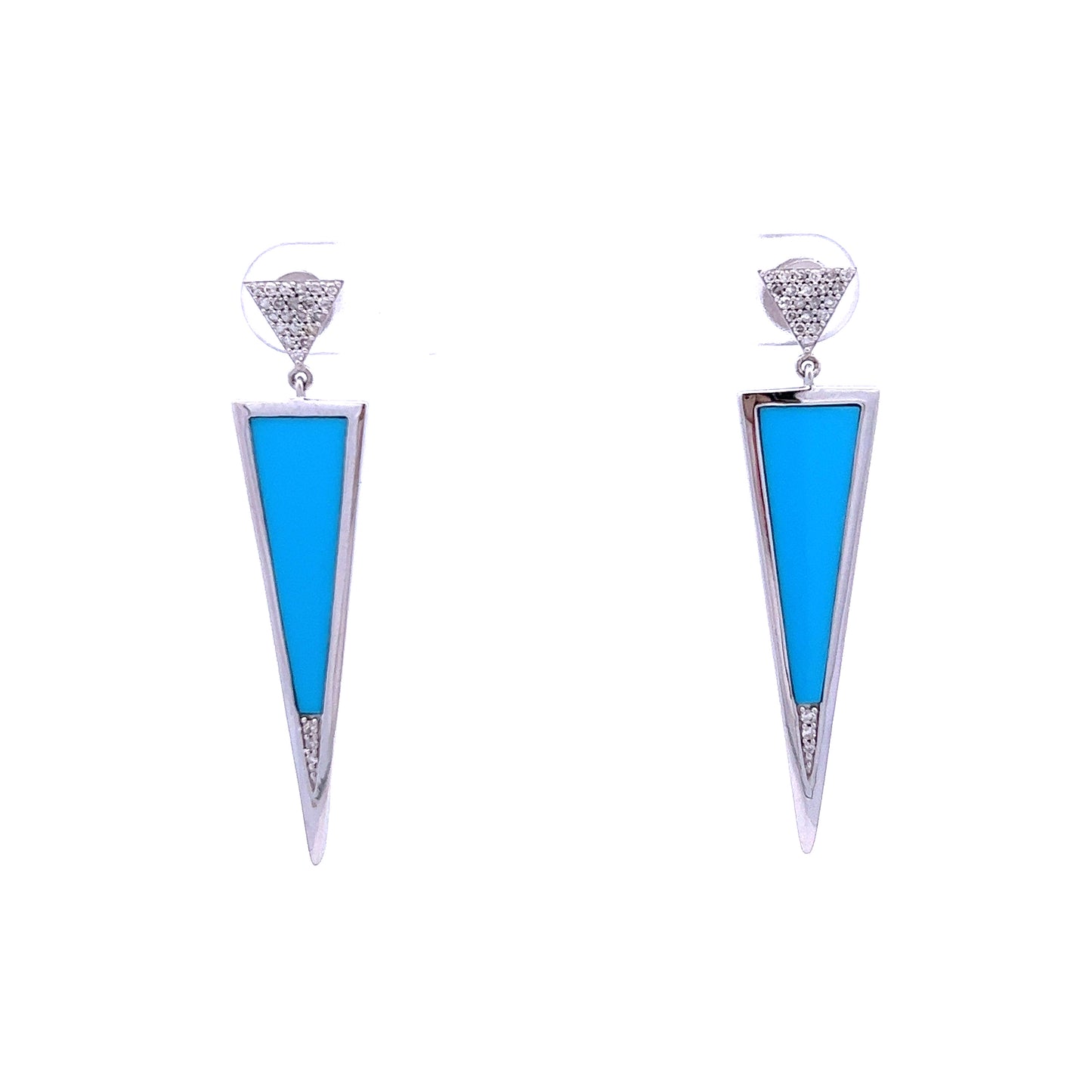 9ct White Gold Turquoise and Diamond Drop Earrings