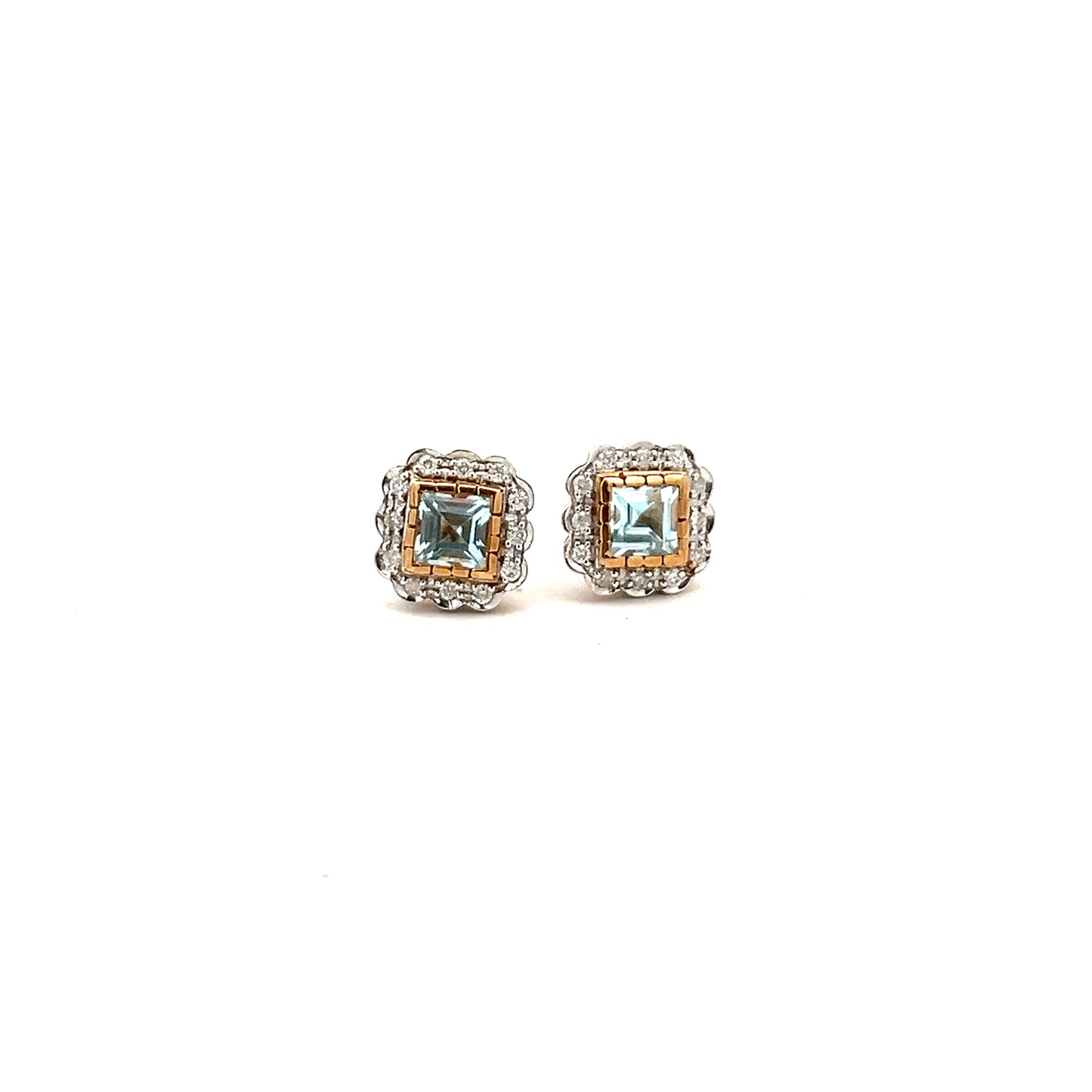 9ct Yellow Gold Blue Topaz and Diamond Stud Earrings