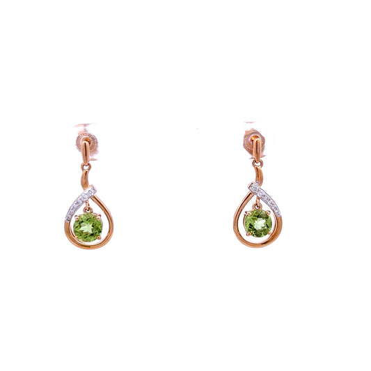 9ct Yellow Gold Peridot and Diamond Drop Earrings