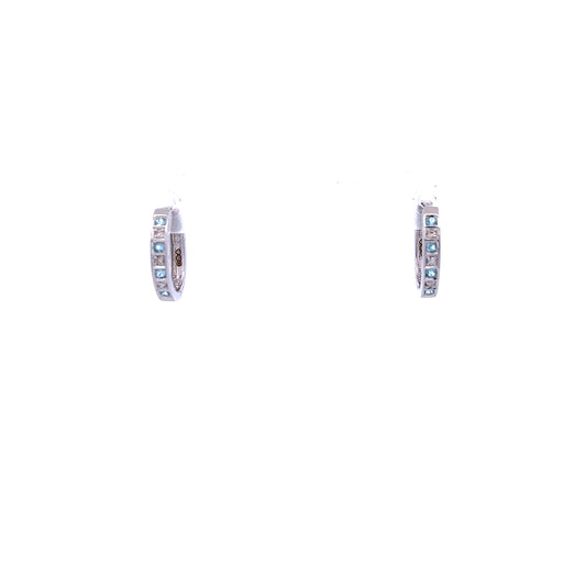 9ct White Gold Blue Topaz and Diamond Hoop Earrings