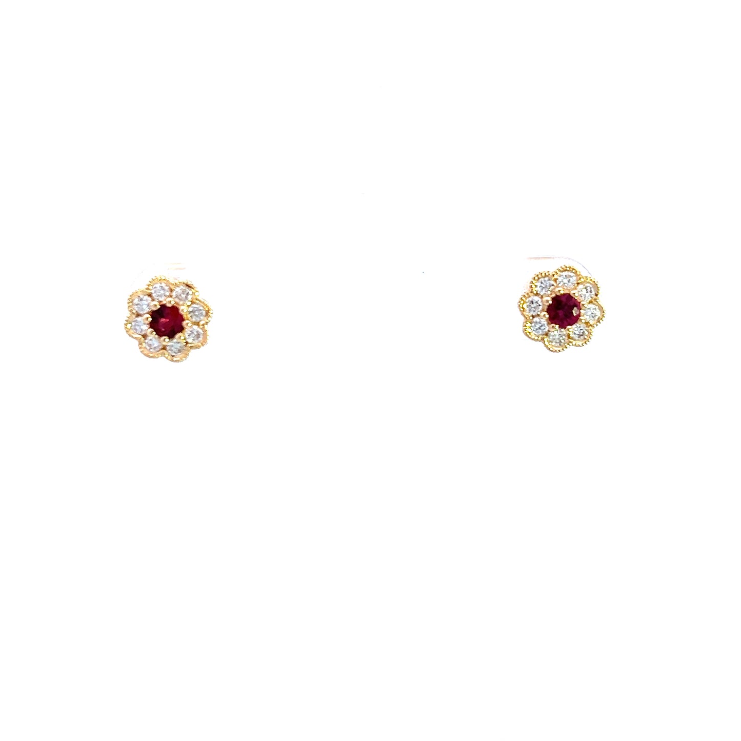 18ct Yellow Gold Ruby and Diamond Stud Earrings