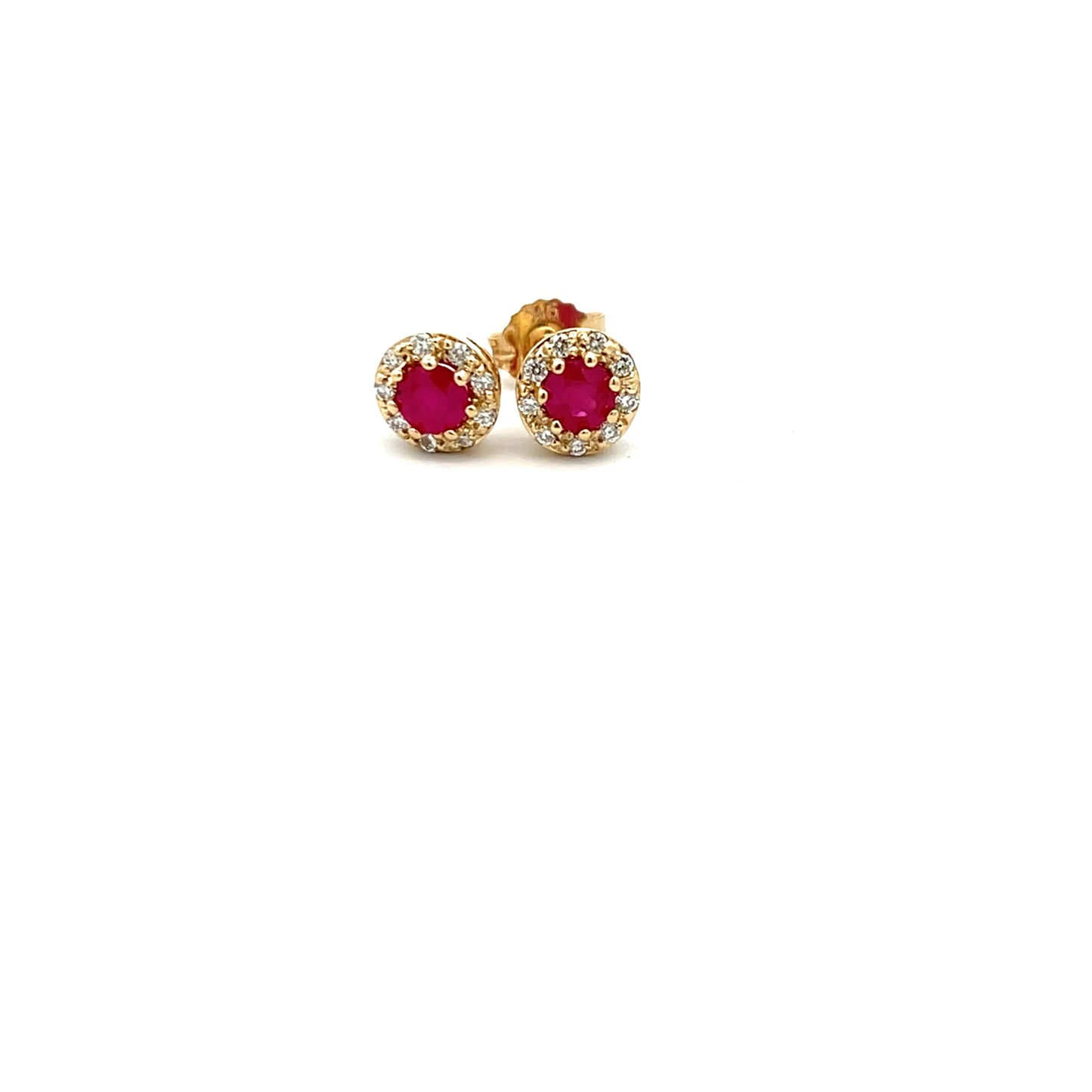 9ct Yellow Gold Round Ruby & 0.12ct Diamond Cluster Stud Earrings