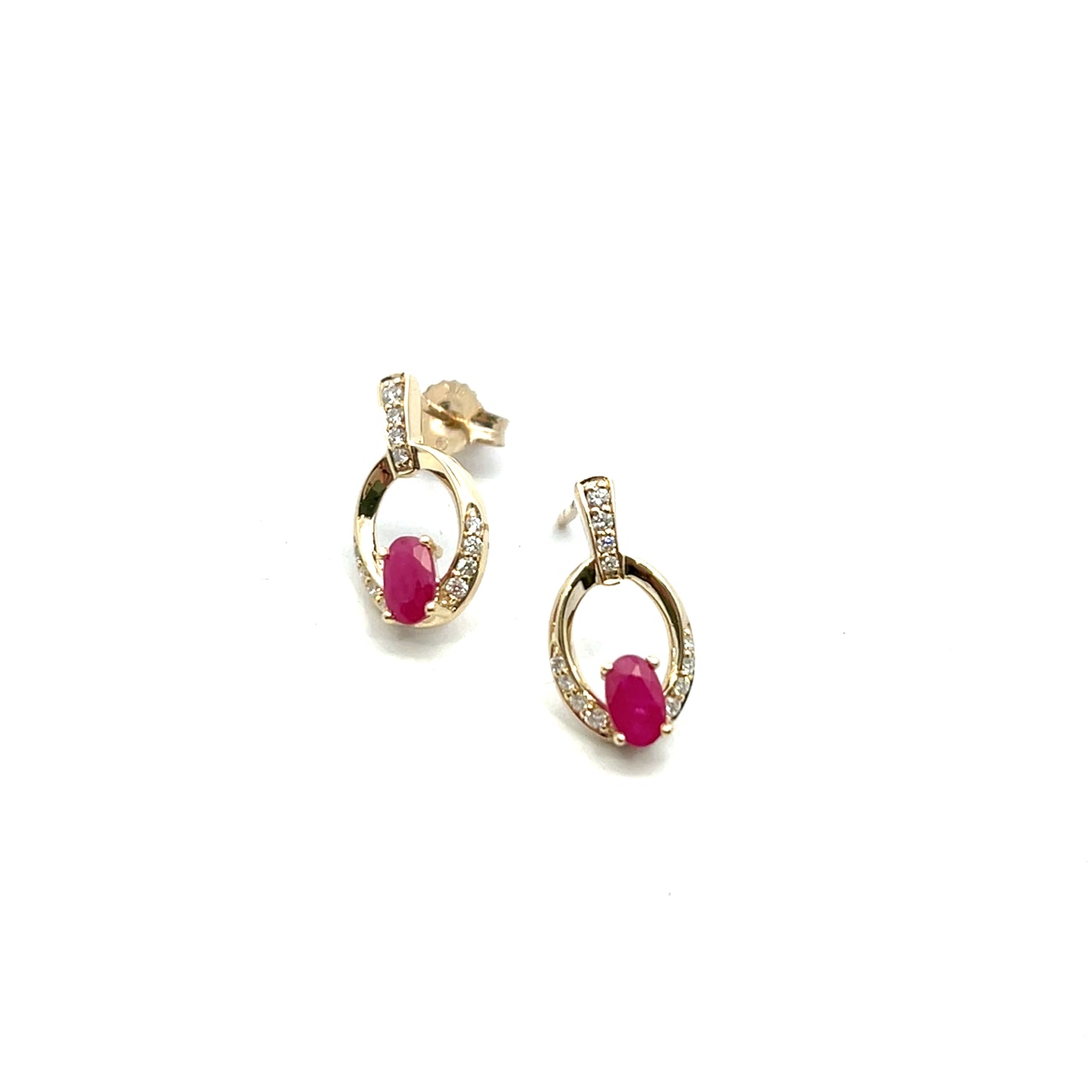 9ct Yellow Gold Ruby and Diamond Drop Earrings