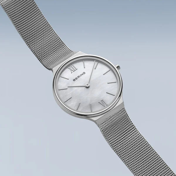 Bering Ultra Slim Mother of Pearl Dial Mesh Bracelet Watch 18434-000