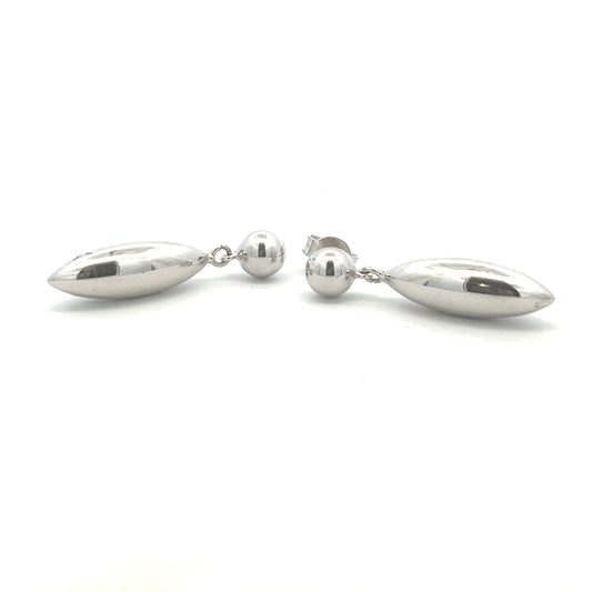 18ct White Gold Round Top With Suspended Teardrop Earrings