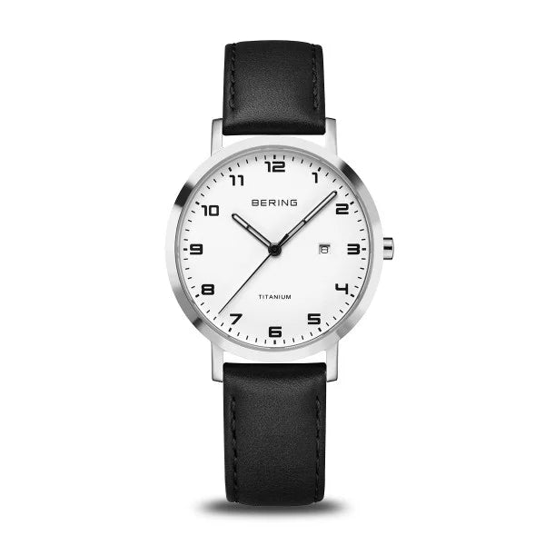 Bering Round White Dial Titanium Strap Watch 18634-404