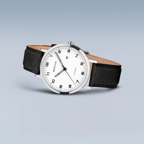 Bering Round White Dial Titanium Strap Watch 18634-404