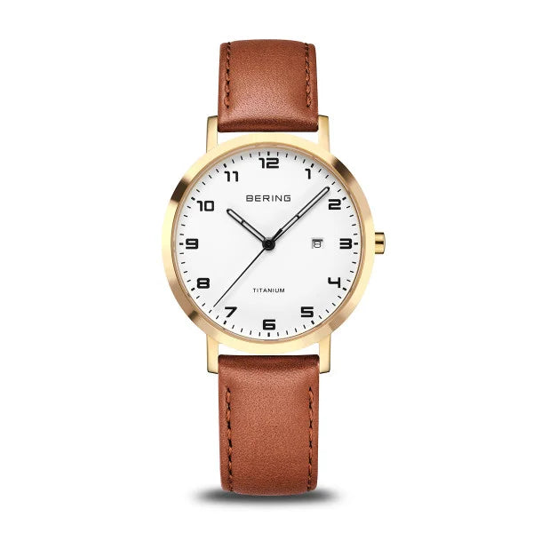 Bering Round White Dial Gold-plated Titanium Strap Watch 18634-534