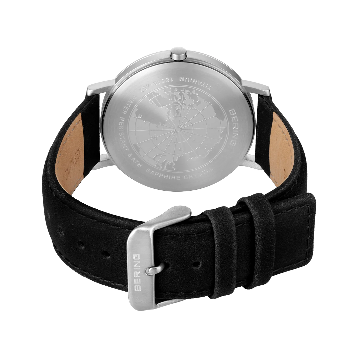 Bering Maxi Titanium Date Numerical Watch Black Leather Strap