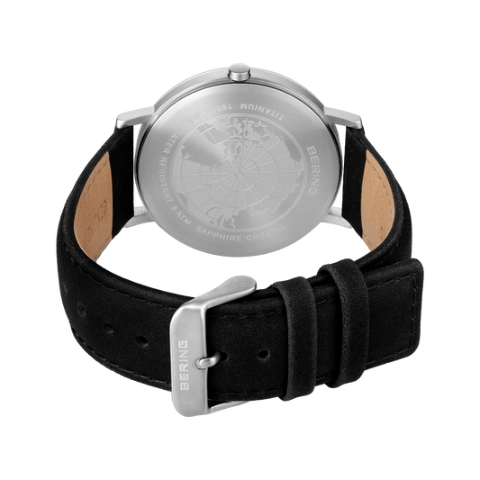 Bering Maxi Titanium Date Numerical Watch Black Leather Strap