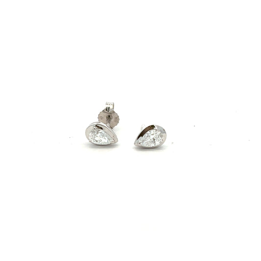 9ct White Gold Pear Cut Laboratory Grown Diamond Plain Claw Set Polished Edge Stud Earrings