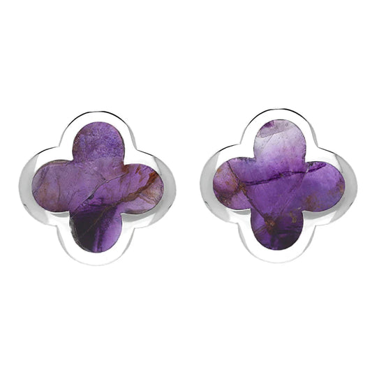Derbyshire Blue John Sterling Silver Four Leaf Stud Earrings