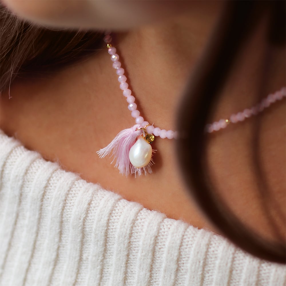 Jersey Pearl Pink Crystal Stretch Bracelet