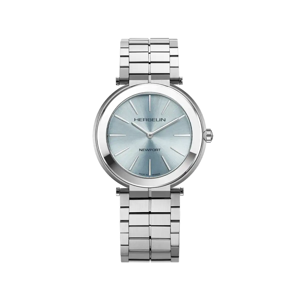 Herbelin Newport Slim Round Arctic Blue Dial Steel Case And Bracelet Watch