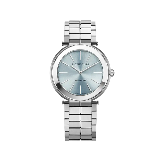 Herbelin Newport Slim Round Arctic Blue Dial Steel Case And Bracelet Watch