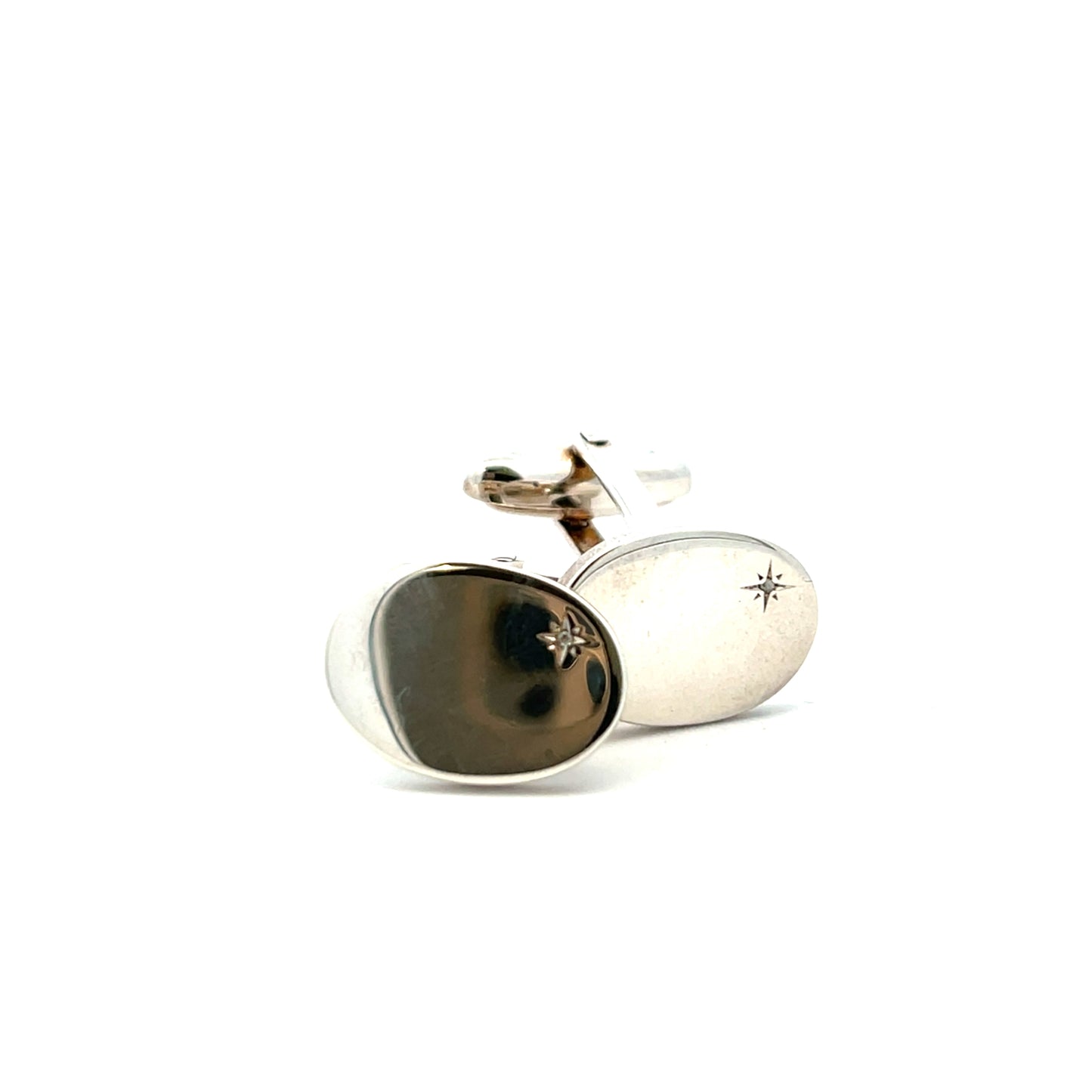 Sterling Silver Oval Starset Diamond Cufflinks