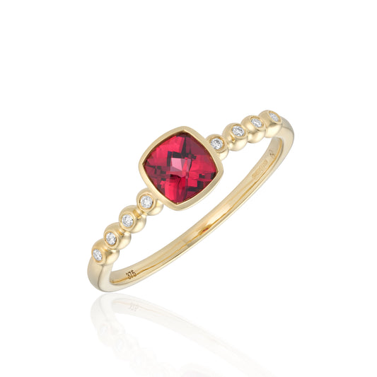 9ct Yellow Gold Rhodolite Garnet and Diamond Ring