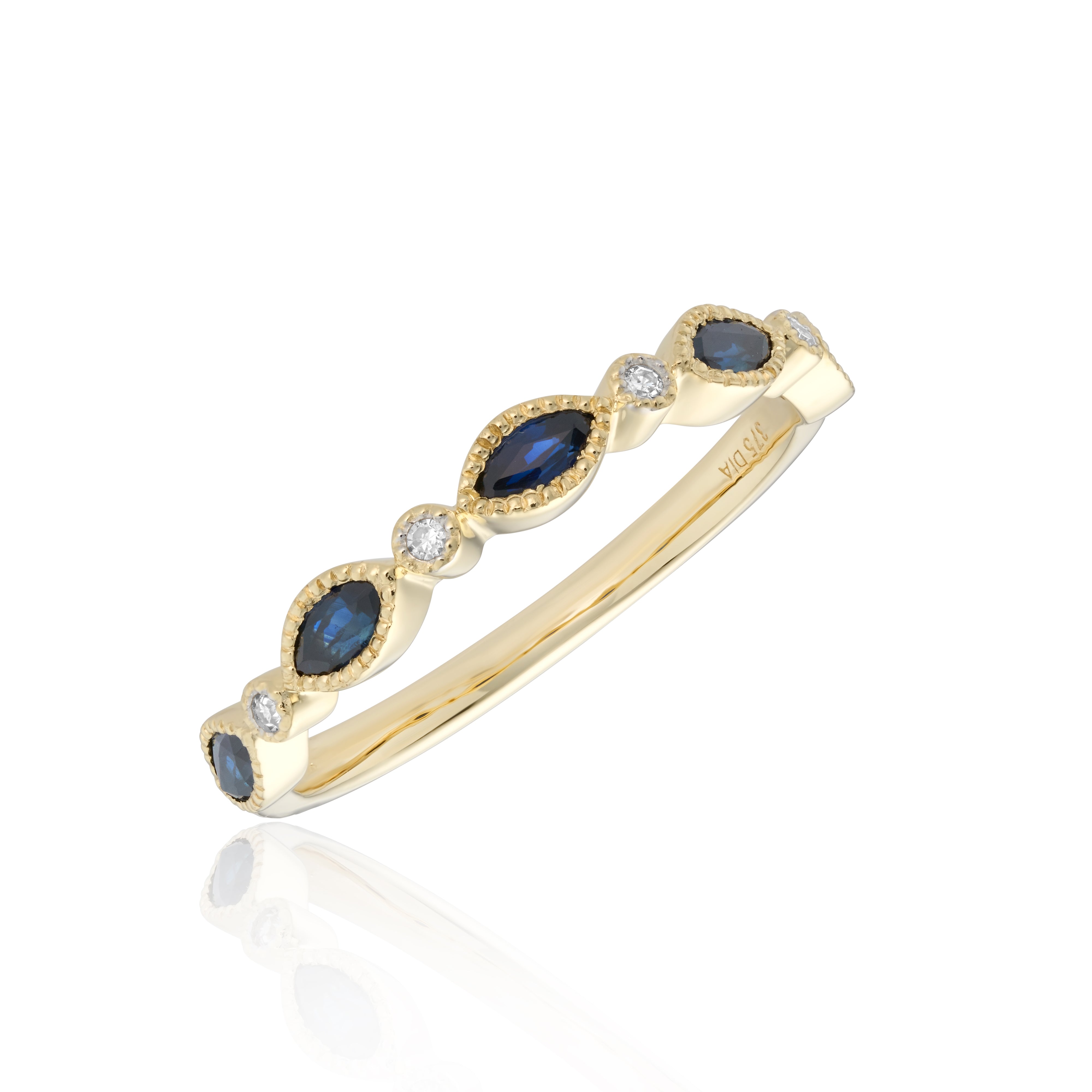9ct Yellow Gold Sapphire and Diamond Millegrain Half Eternity Ring ...