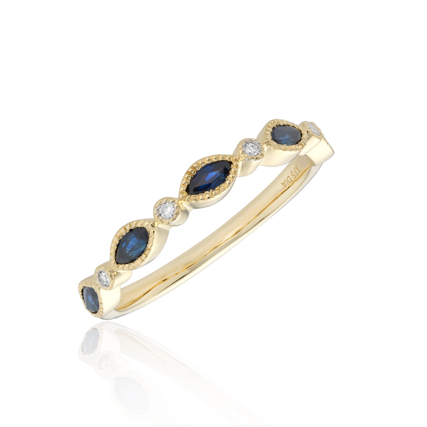 9ct Yellow Gold Sapphire and Diamond Millegrain Half Eternity Ring