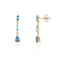 9ct Yellow Gold Diamond And Two Colour Blue Topaz Drop Earrings