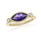 9ct Yellow Gold Three Stone Marquise Amethyst And Diamond Ring