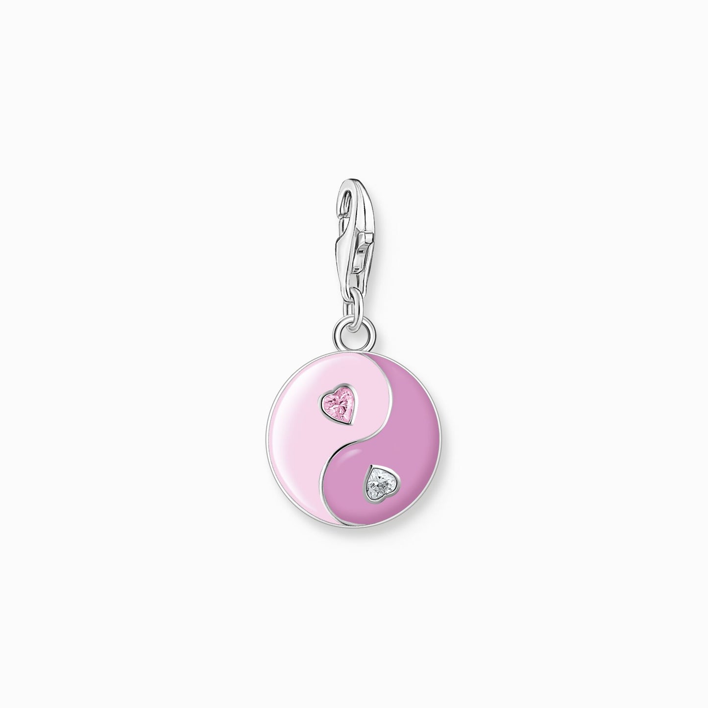 Charm Pendant Pink Yin & Yang With Stones Silver