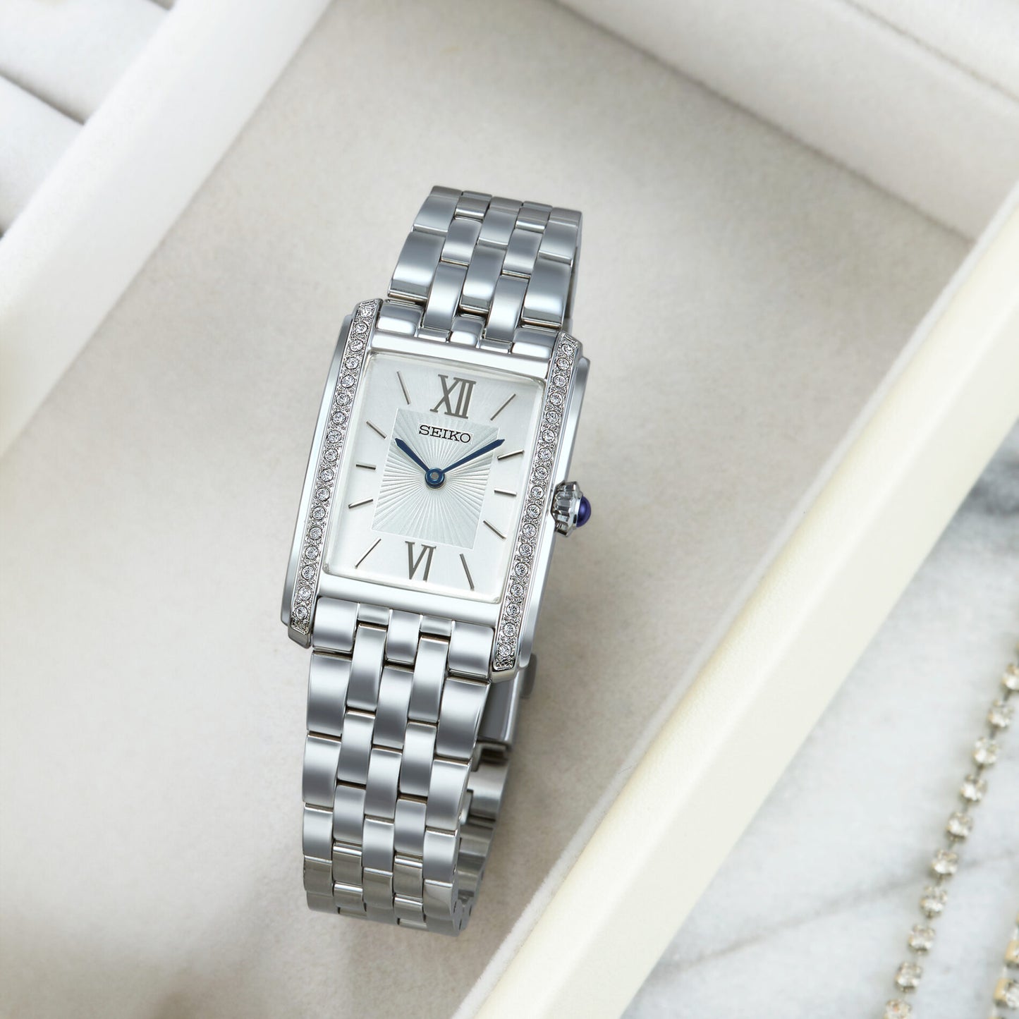 Seiko Ladies Watch Silver Dial Crystal Set Quartz SWR091P1