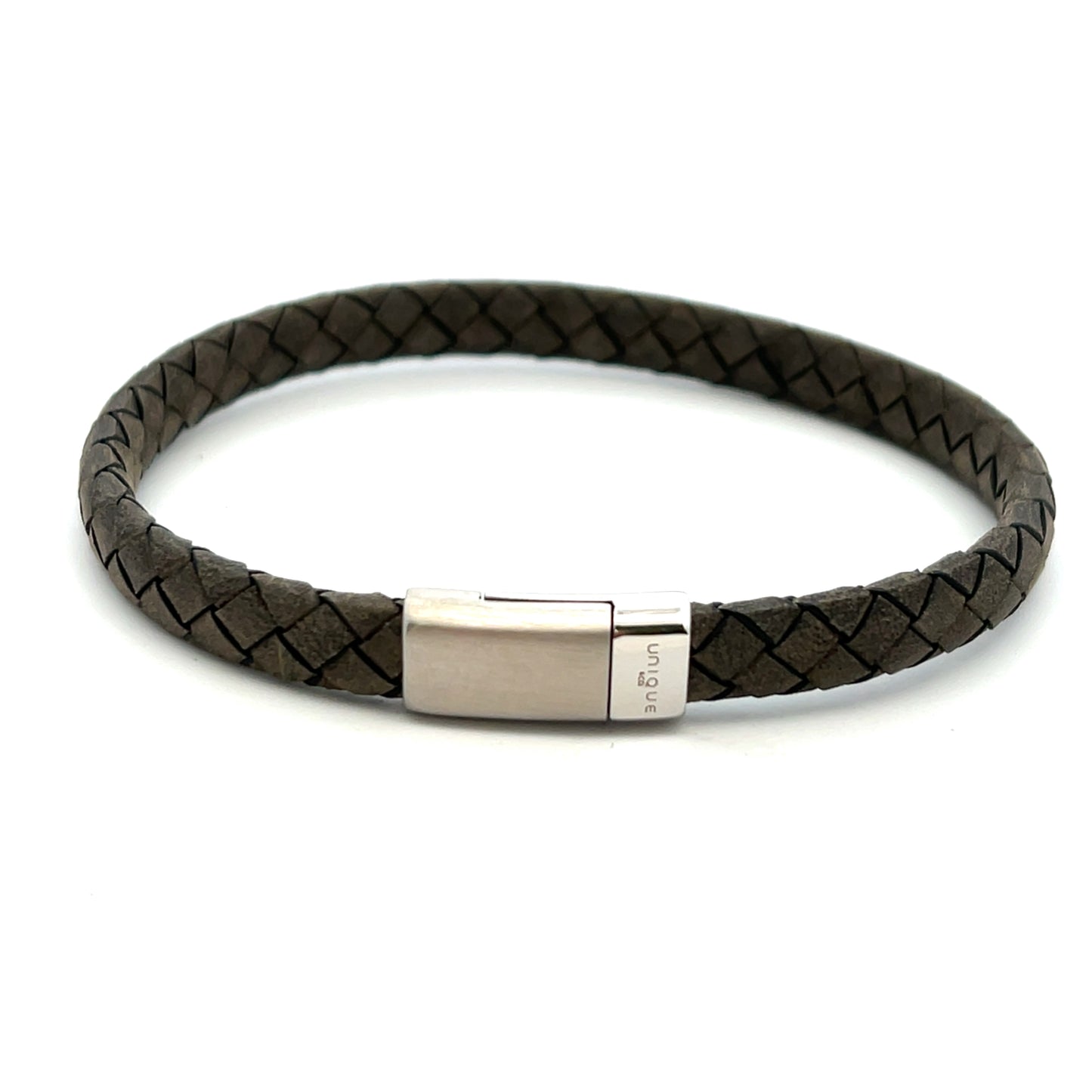 Unique & Co Antique Dark Brown Plait Leather Bracelet 23cm