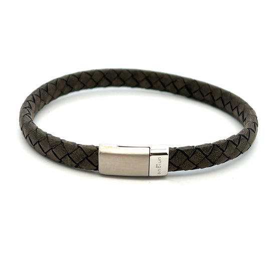 Unique & Co Antique Dark Brown Plait Leather Bracelet 23cm