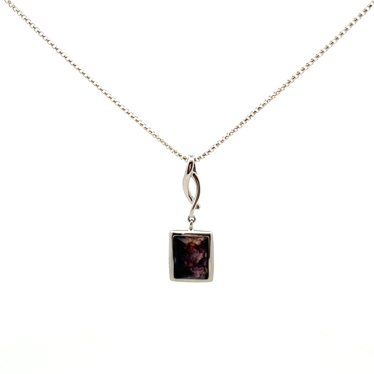 Derbyshire Blue John Sterling Silver Facetted Square Dropper Necklace