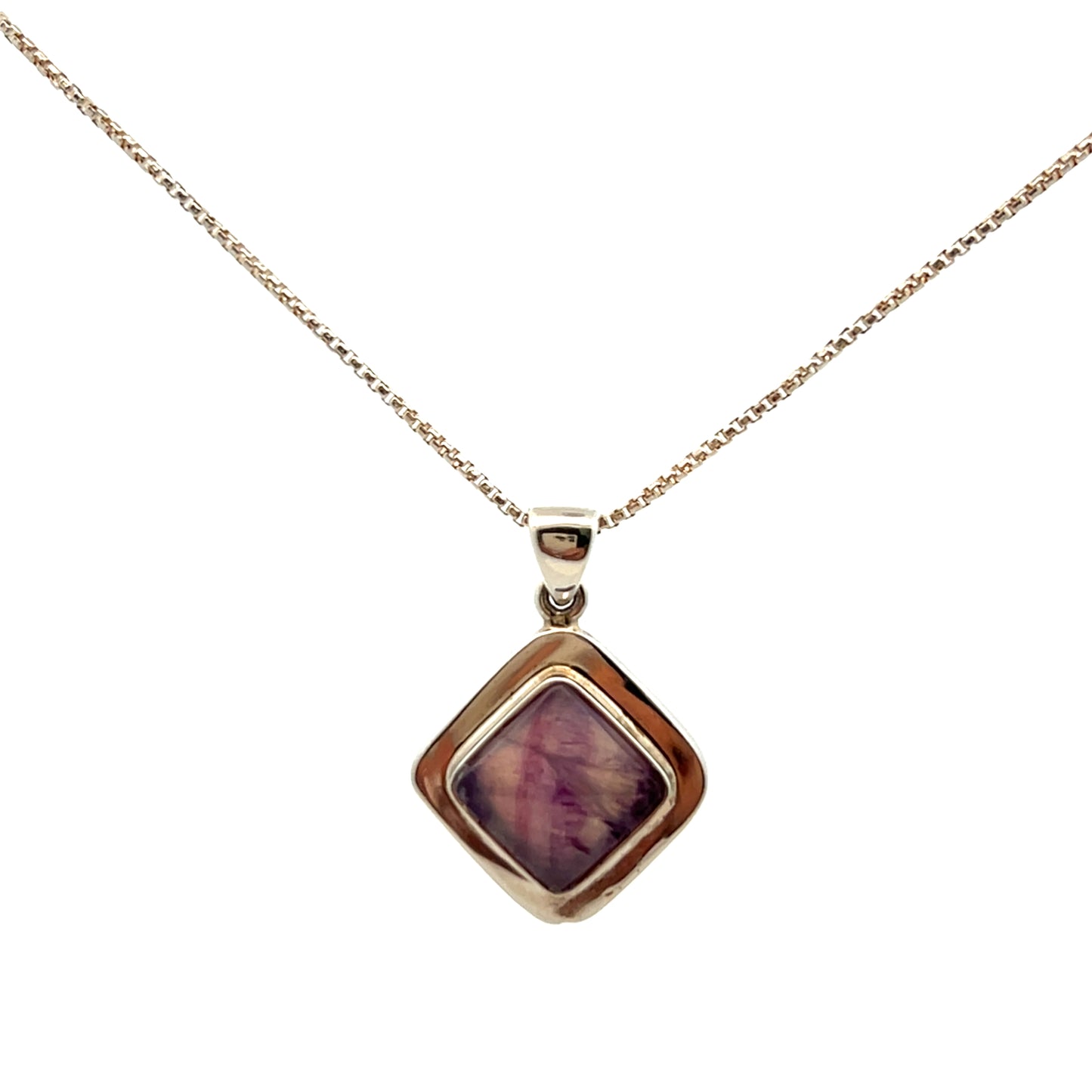 Derbyshire Blue John Sterling Silver Unique Facetted Diamond Shaped Necklace