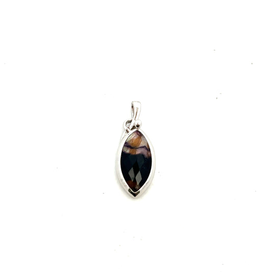 Derbyshire Blue John Sterling Silver Unique Facetted Marquise Pendant