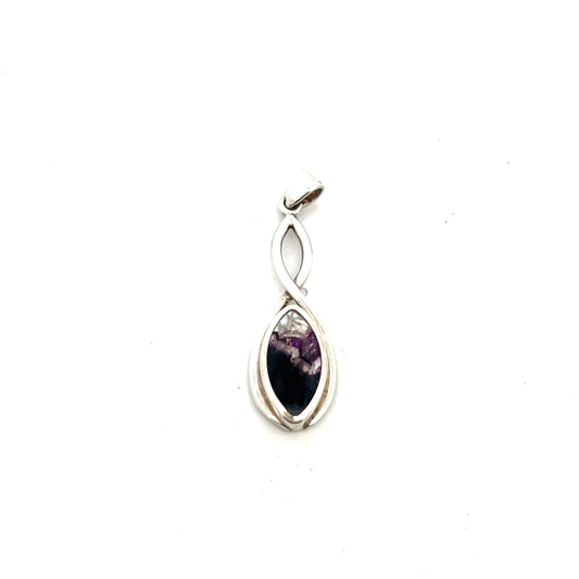 Derbyshire Blue John Sterling Silver Long Infinity Style Pendant