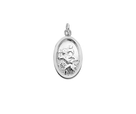 Sterling Silver Oval Polished Small St Christopher