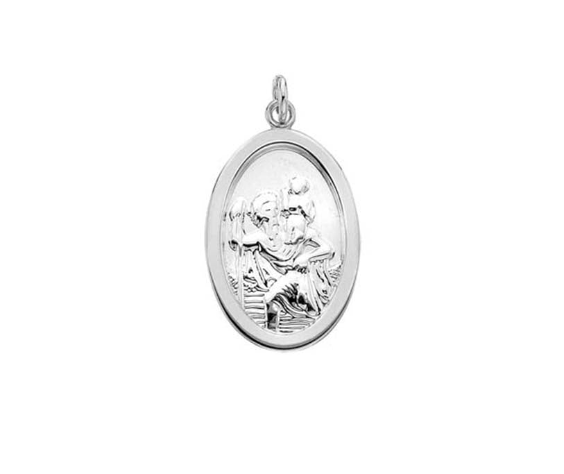 Sterling Silver Oval Polished Edge St Christopher