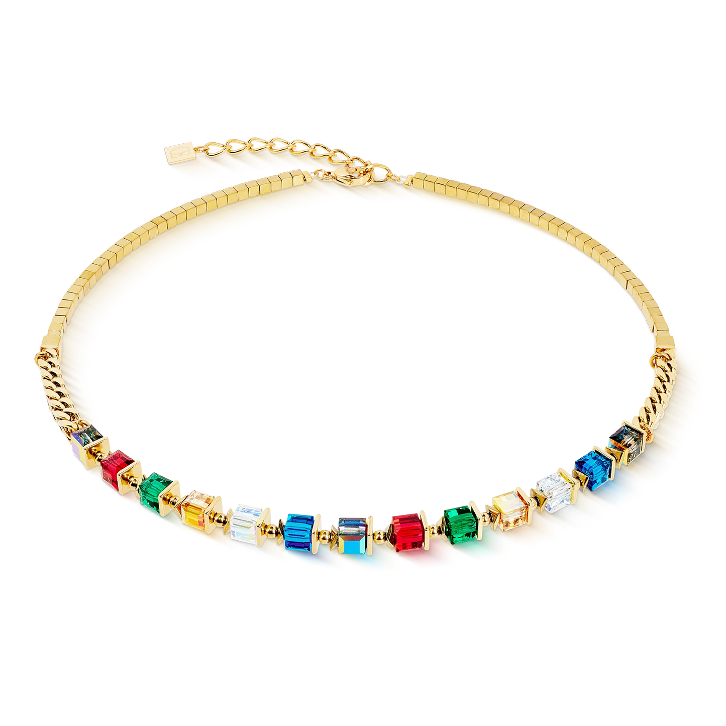 Couer De Lion Yellow Gold Plated Multicoloured Cubes Necklace