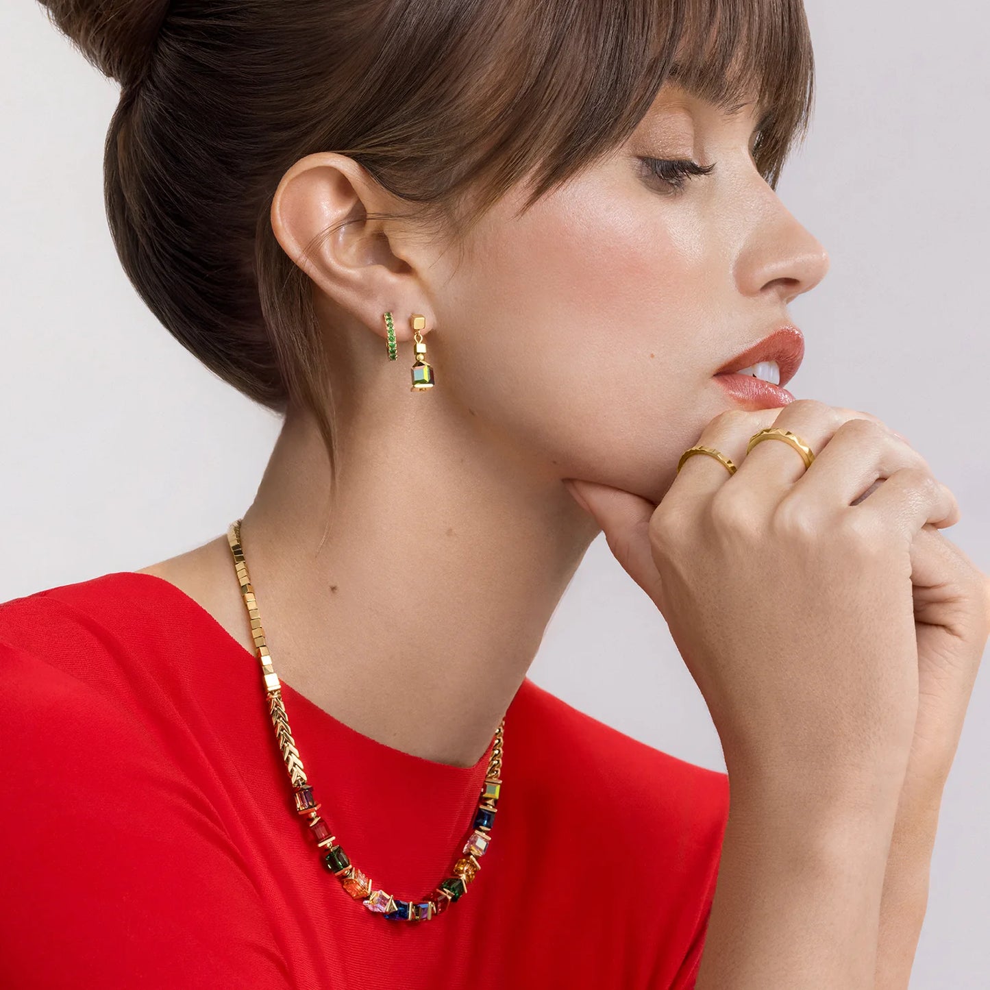 Couer De Lion Yellow Gold Plated Multicoloured Cubes Necklace