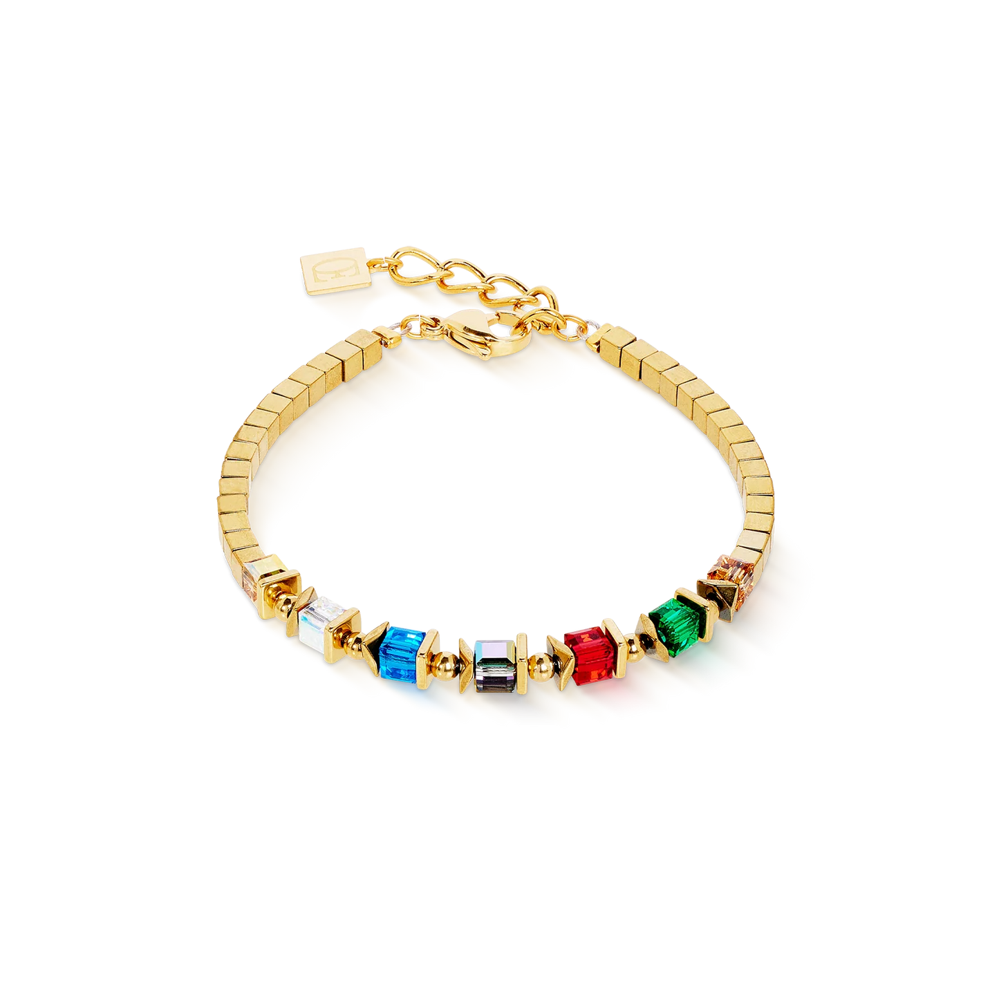 Coeur De Lion Sparkling Cubes Fusion Yellow Gold Plated Multicoloured Bracelet