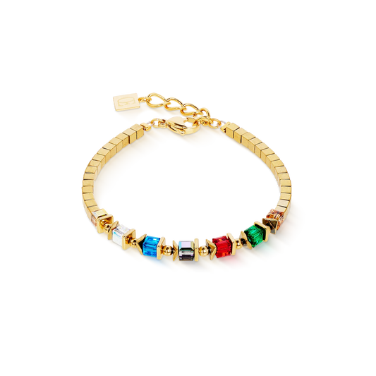 Coeur De Lion Sparkling Cubes Fusion Yellow Gold Plated Multicoloured Bracelet