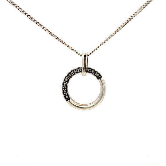 Sterling Silver Marcasite Circle Necklace