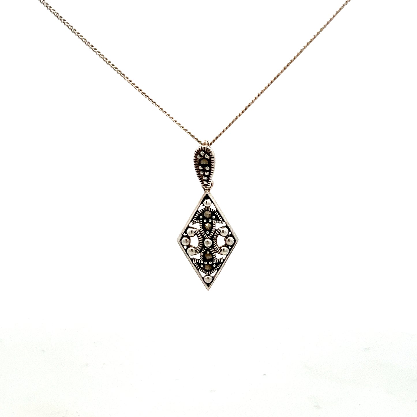 Sterling Silver Marcasite Drop Necklace