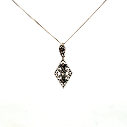 Sterling Silver Marcasite Drop Necklace