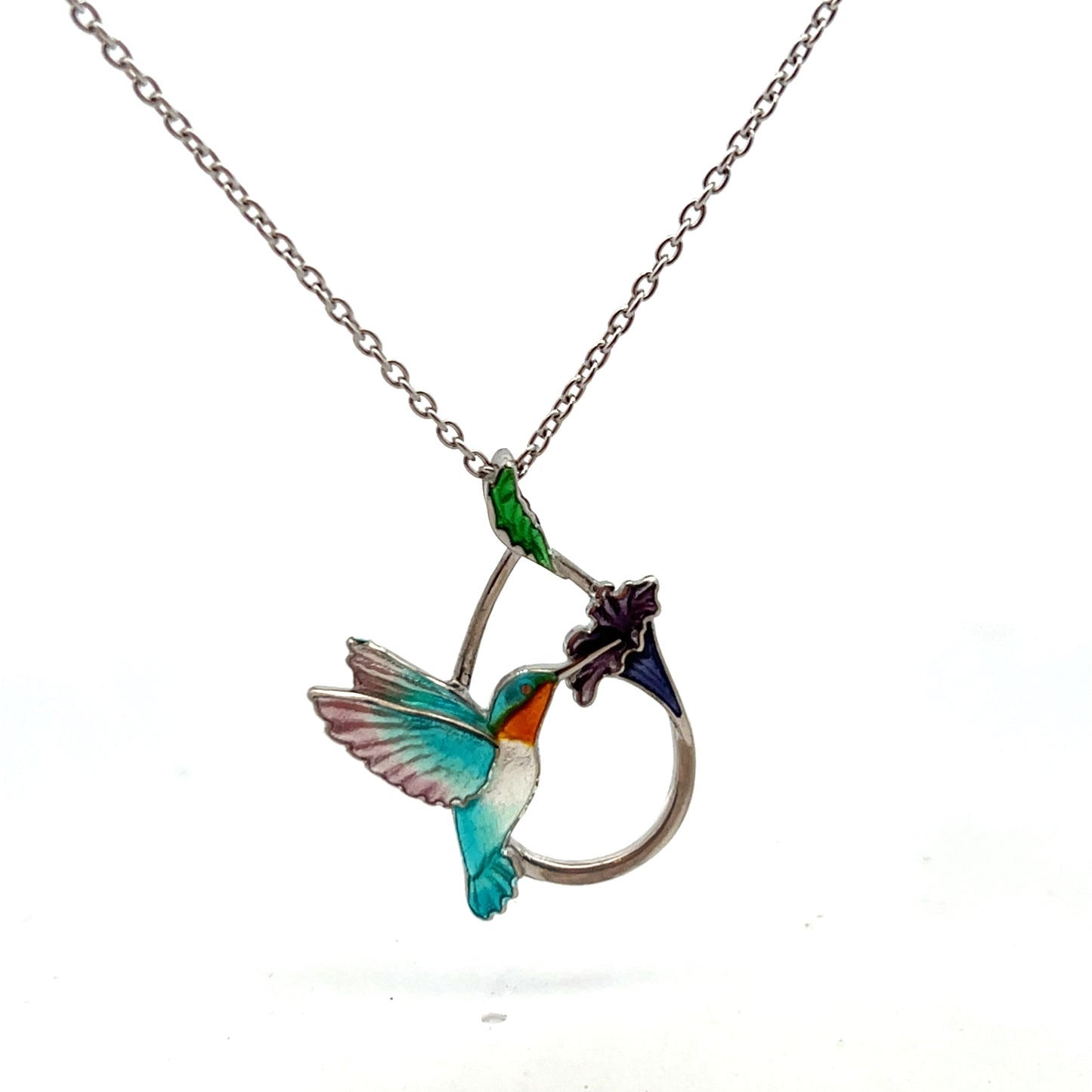 Sterling Silver Enamel Hummingbird Pendant And Chain